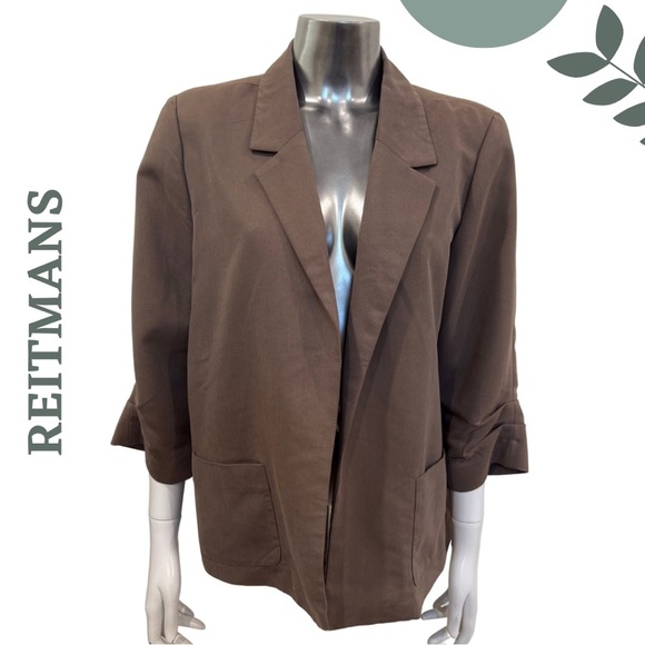 Reitmans Open Front Blazer | Ruched Sleeve | Notched Collar Warm Mocha Brown 15 - Picture 1 of 6